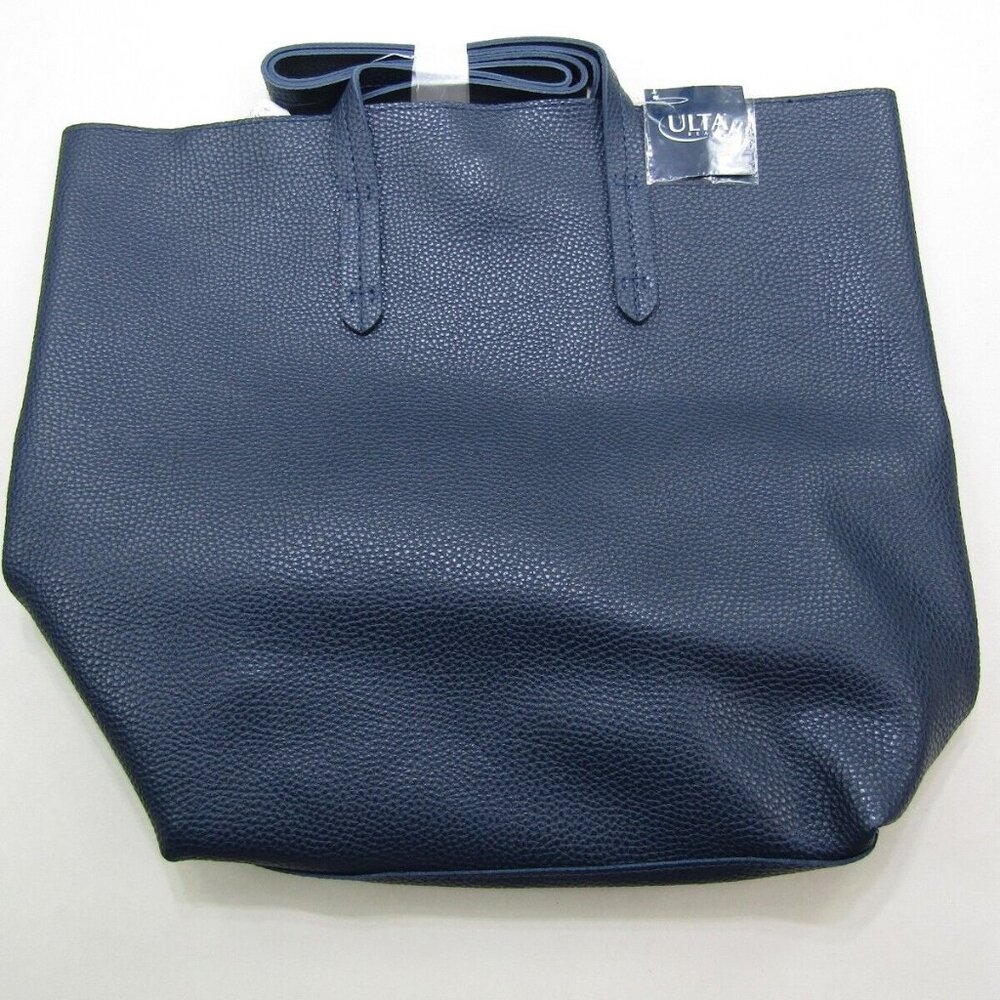 Ulta Beauty Large Tote Bag Blue Faux Leather Double Straps Large Carryall NWT